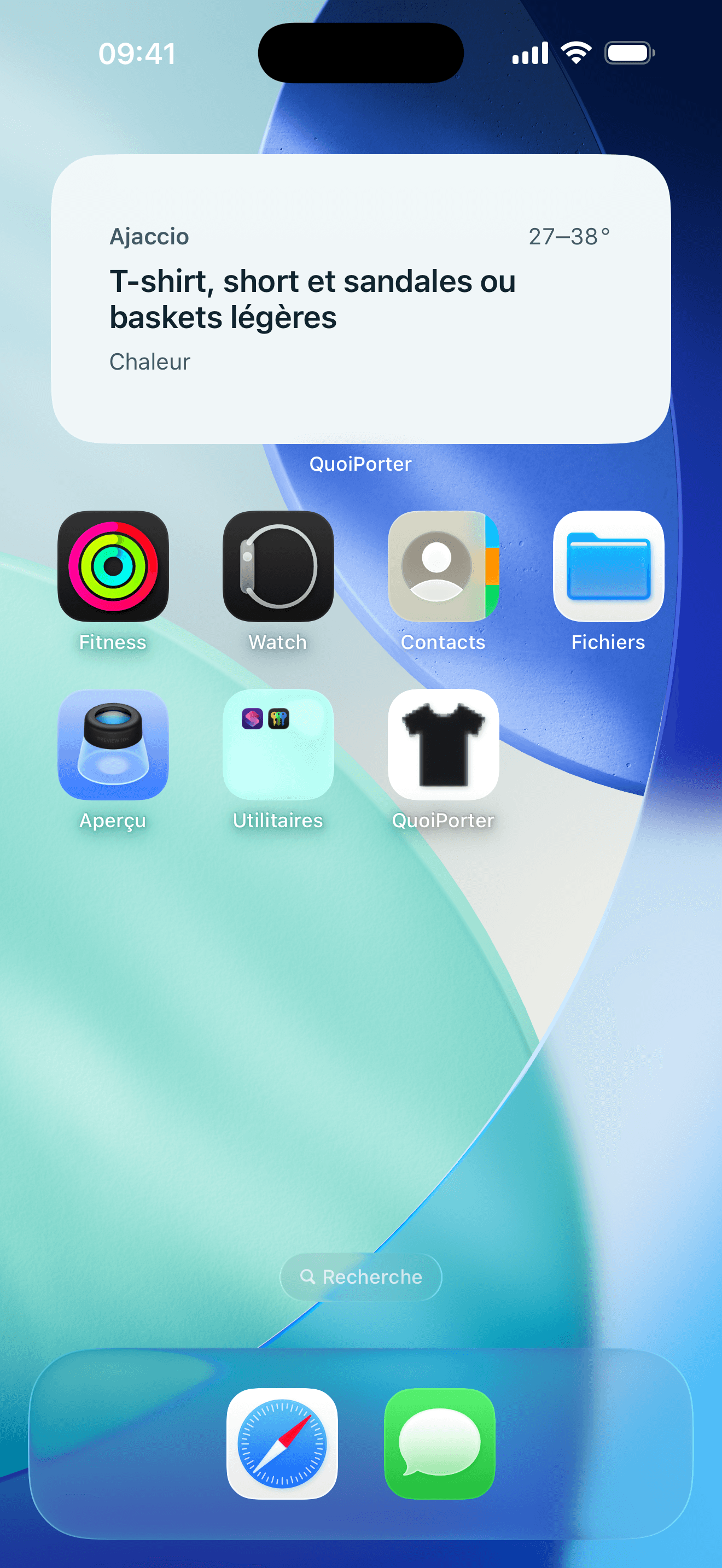Le widget QuoiPorter affiche la tenue du jour sur un écran d’accueil